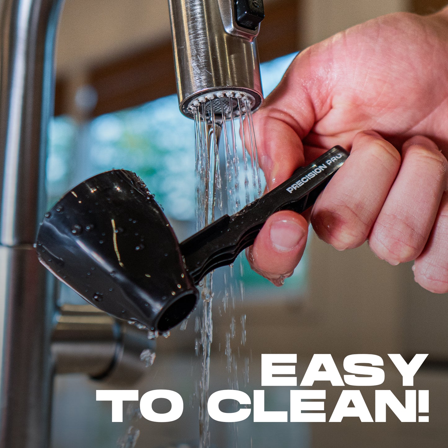 Precision Pro Funnel dispensing supplement powder cleanly into a narrow-mouth water bottle.