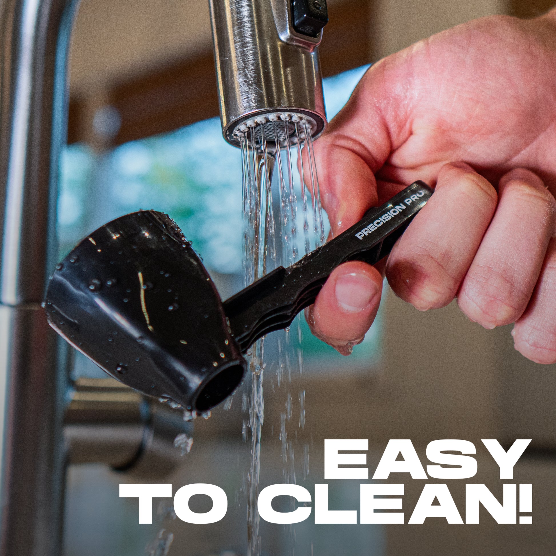 Precision Pro Funnel dispensing supplement powder cleanly into a narrow-mouth water bottle.